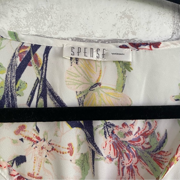 Spense Woman V Neck 3/4 Sleeve Floral Cream red yellow Top Plus Size 2X - Picture 6 of 7